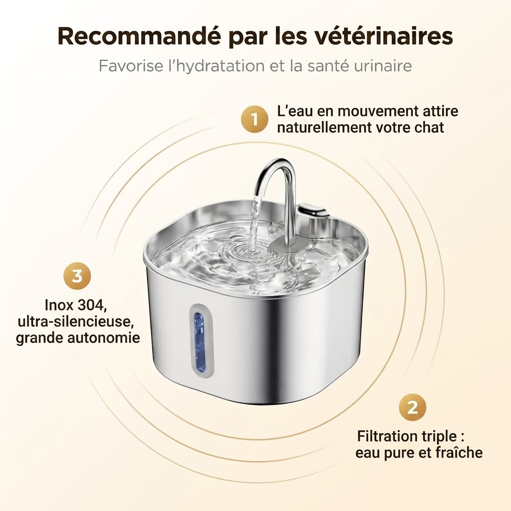 Fontaine Miaeau recommandée par les vétérinaires pour l'hydratation et la santé urinaire